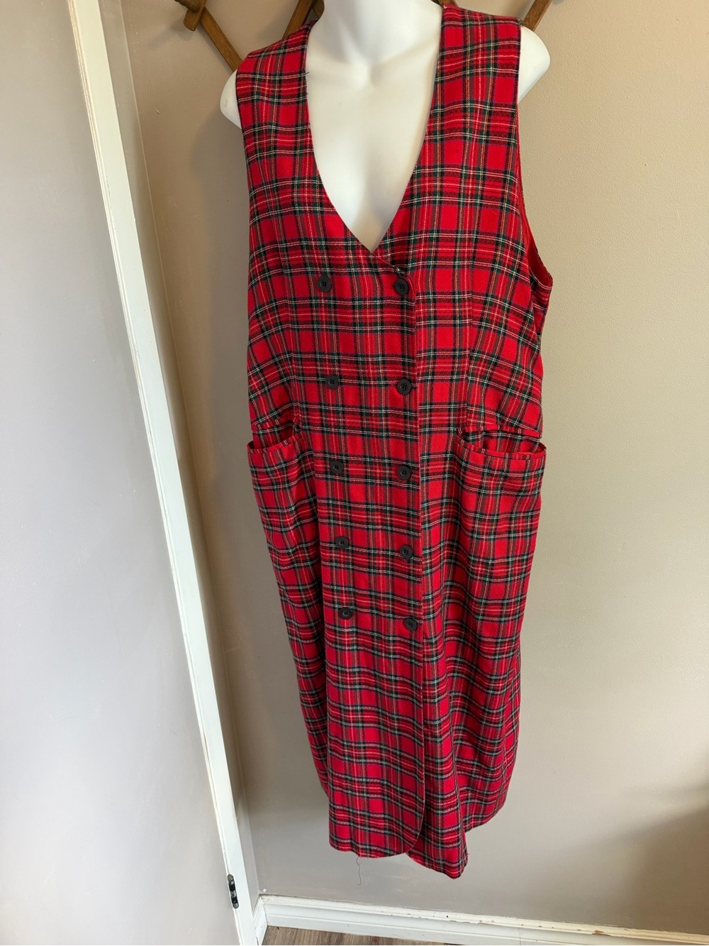 Northern Traditions Vintage 90s Red Plaid Double Breasted Jumper Dress 15/16